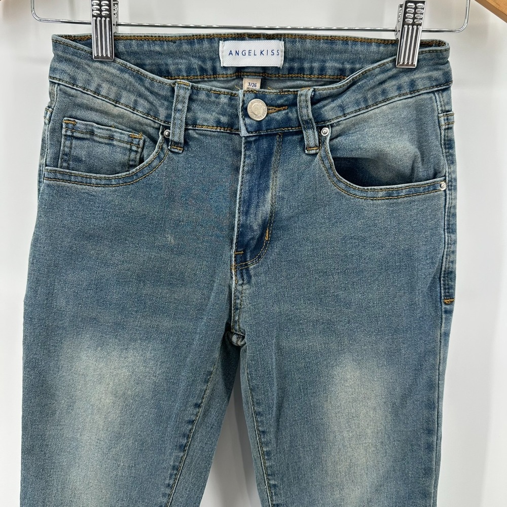 Angel Kiss Bootcut Leg Jeans Womens 3/26 Blue Denim Stretch 5-Pocket Low Rise